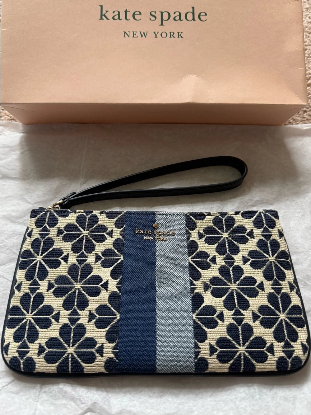 kate spade Navy and Cream Floral Stripe Wristlet